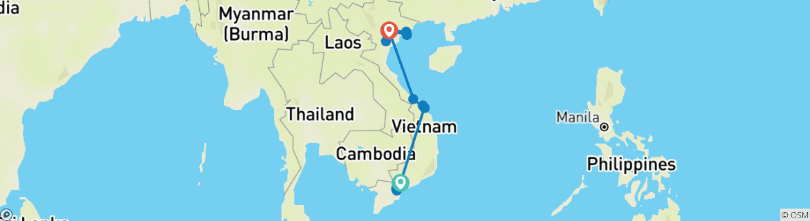 Image of a map showing the route of the tour