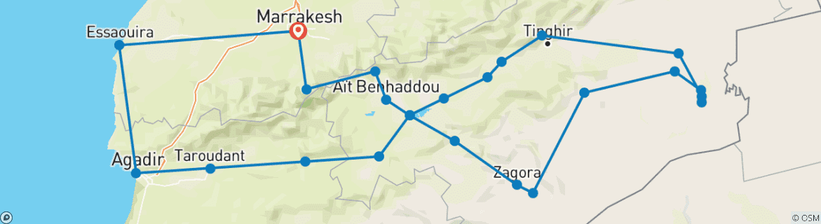 Image of a map showing the route of the tour