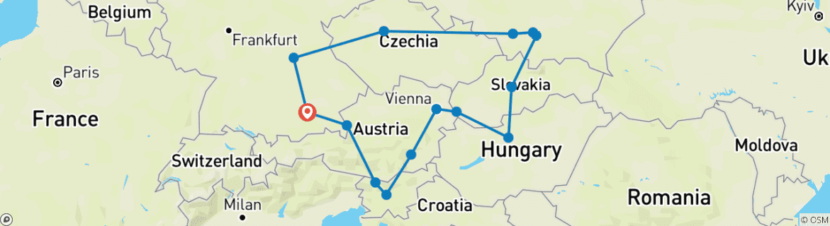 Image of a map showing the route of the tour