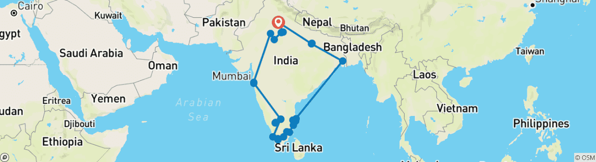 Karte von Großes Nord- und Südindien & Ranthambore Wildlife Erlebnis