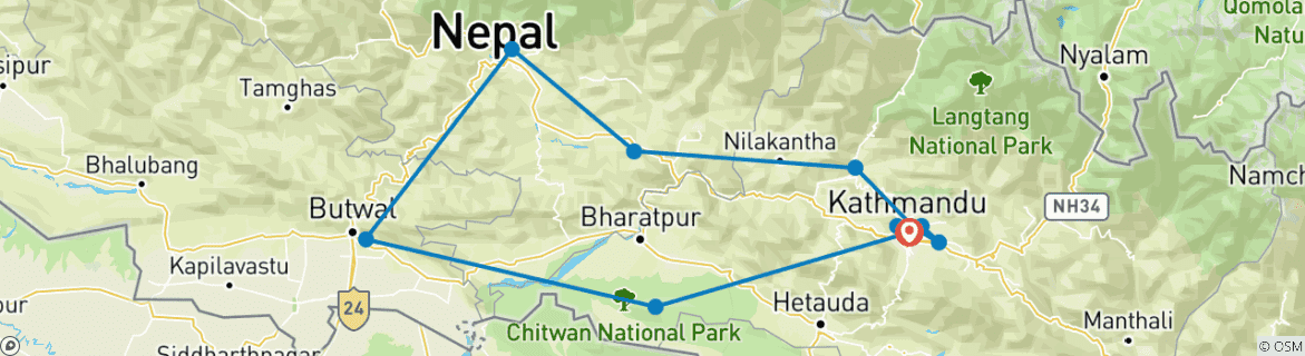 Image of a map showing the route of the tour