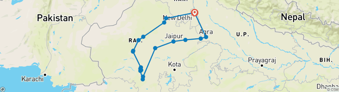 Foto van een kaart met de route van de rondreis