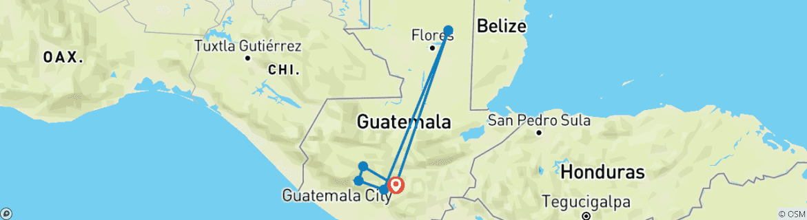 Image of a map showing the route of the tour