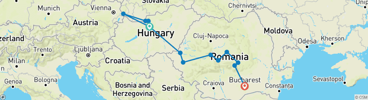 Image of a map showing the route of the tour