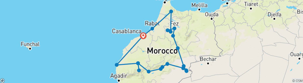 Image of a map showing the route of the tour