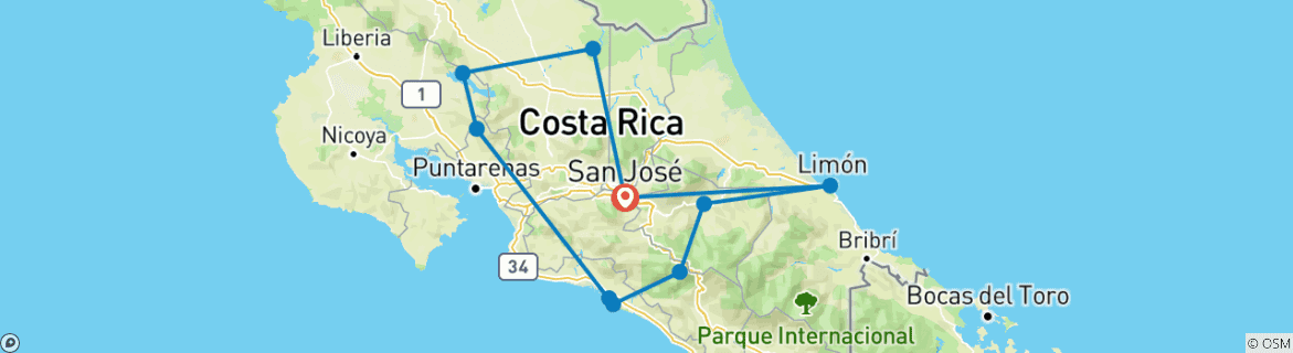 Carte du circuit Costa Rica - Circuit d'exploration sur son propre terrain
