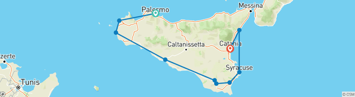 Image of a map showing the route of the tour