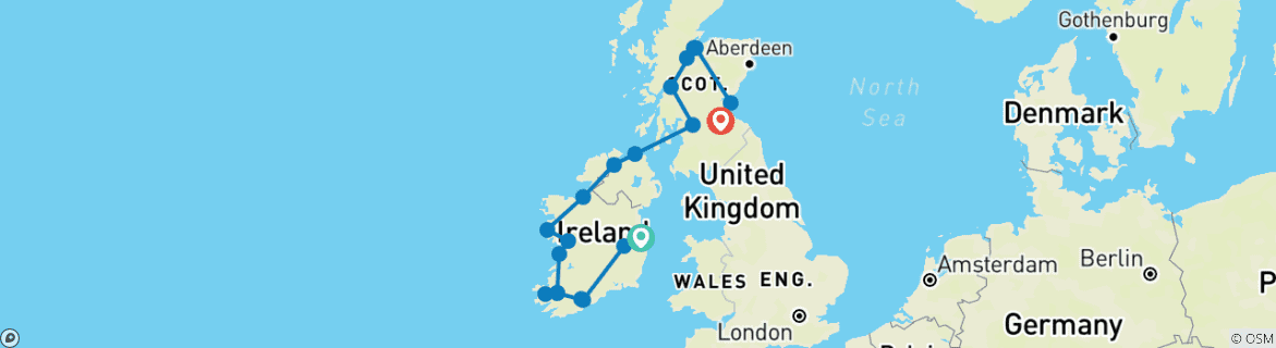 Image of a map showing the route of the tour