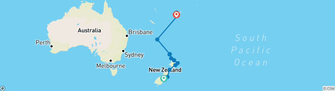 Image of a map showing the route of the tour
