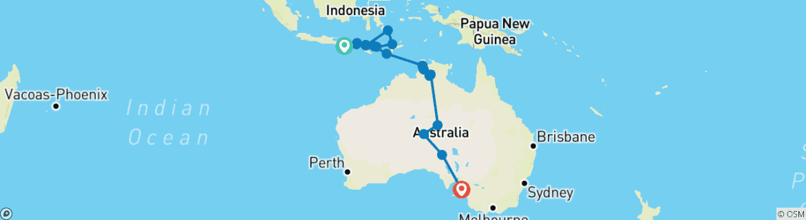 Image of a map showing the route of the tour
