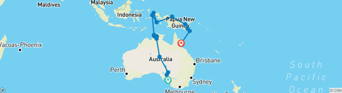 Image of a map showing the route of the tour