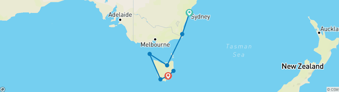 Image of a map showing the route of the tour