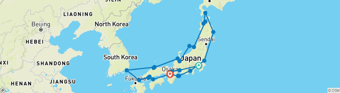 Image of a map showing the route of the tour