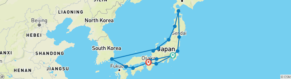Image of a map showing the route of the tour