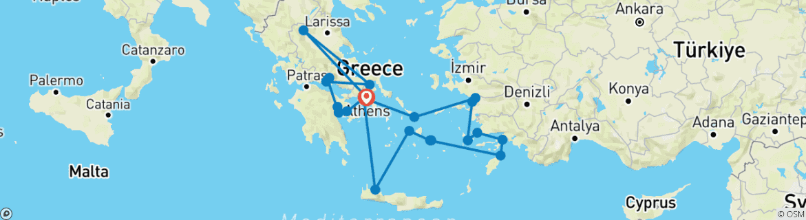 Carte du circuit Merveilles de la Grèce antique et de la Riviera égéenne - Croisière et voyage terrestre