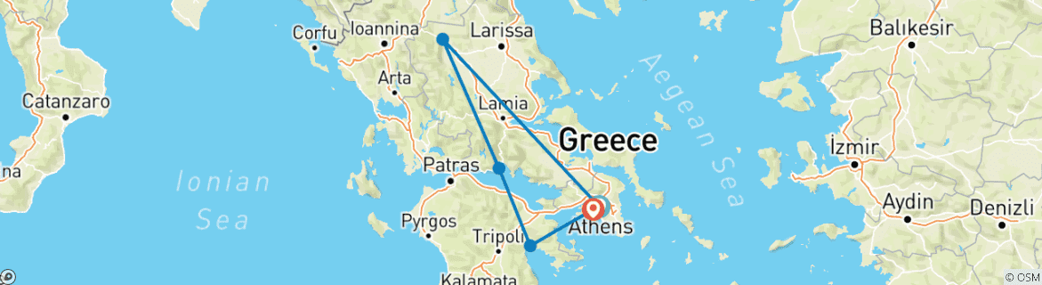 Image of a map showing the route of the tour