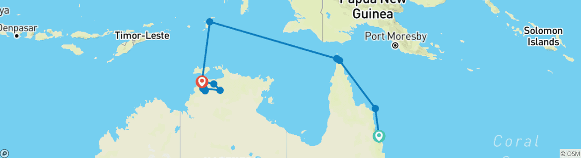 Image of a map showing the route of the tour