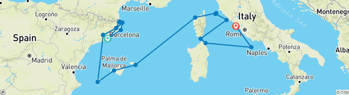 Image d'une carte montrant l'itinéraire du circuit