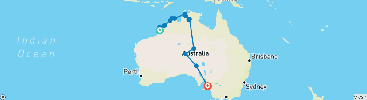 Image of a map showing the route of the tour