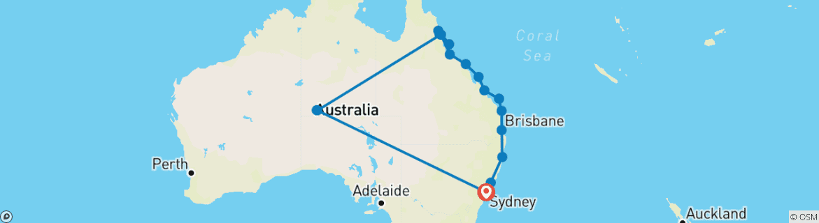 Image of a map showing the route of the tour