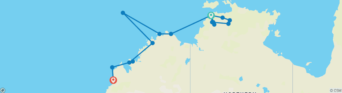 Image of a map showing the route of the tour