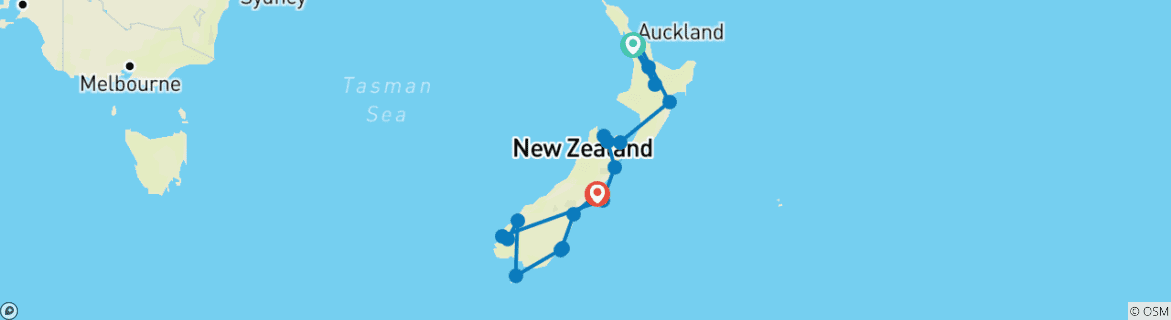 Image of a map showing the route of the tour