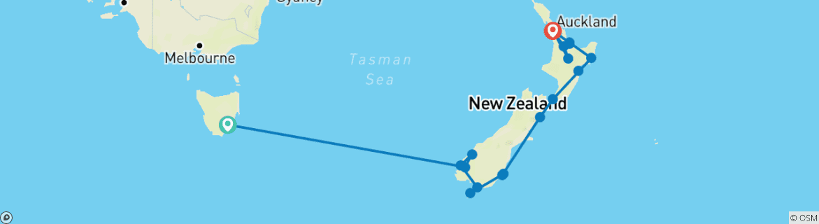 Image of a map showing the route of the tour