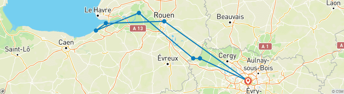 Image d'une carte montrant l'itinéraire du circuit
