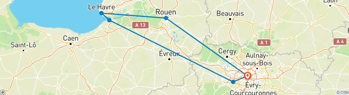 Image d'une carte montrant l'itinéraire du circuit