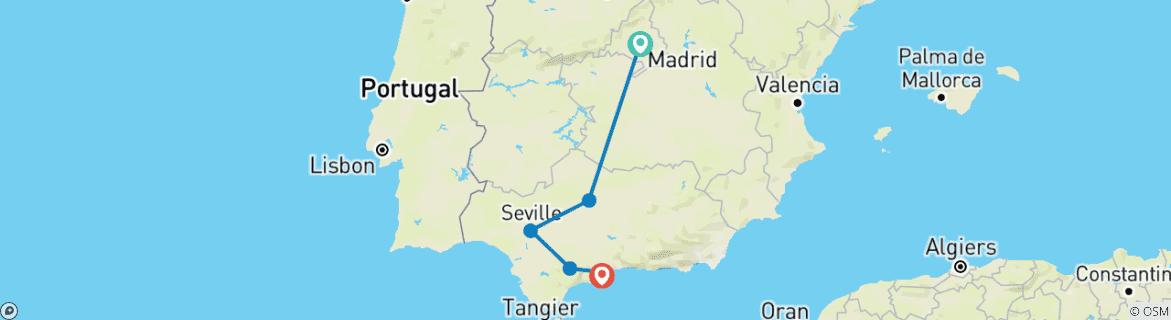Image of a map showing the route of the tour