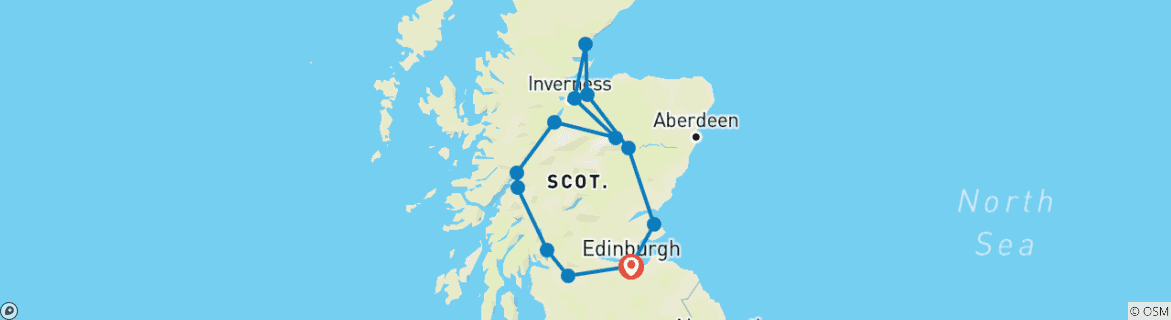 Image of a map showing the route of the tour