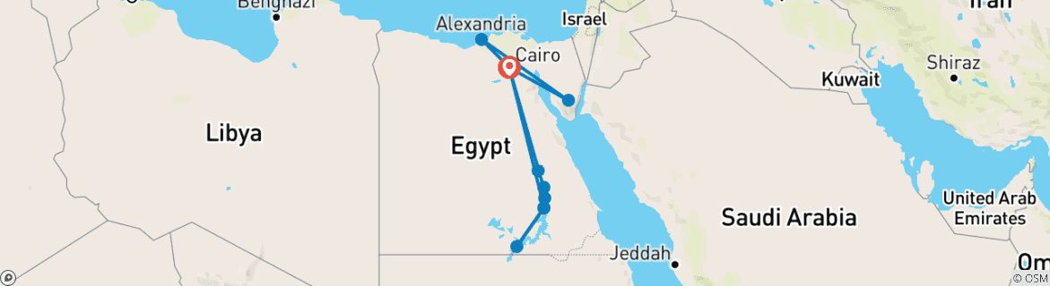 Image of a map showing the route of the tour