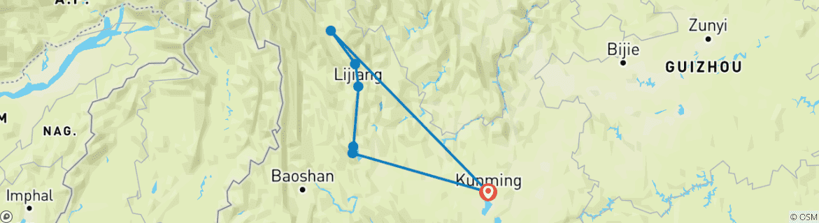 Image of a map showing the route of the tour