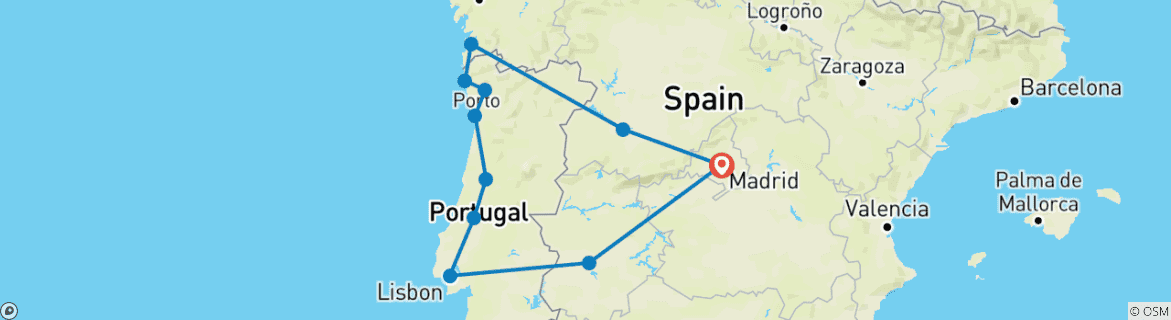 Image of a map showing the route of the tour