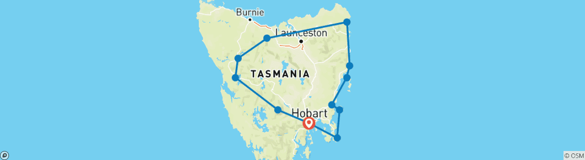 Image of a map showing the route of the tour