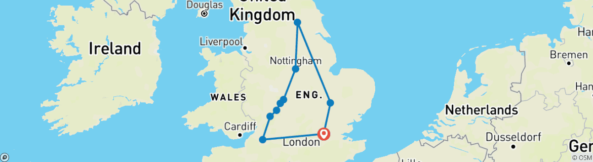 Image of a map showing the route of the tour