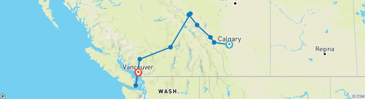 Image of a map showing the route of the tour