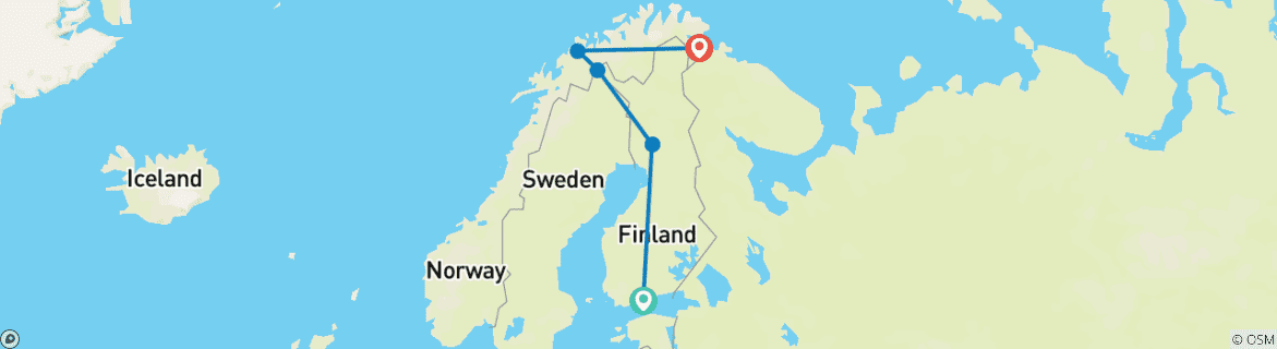 Image of a map showing the route of the tour