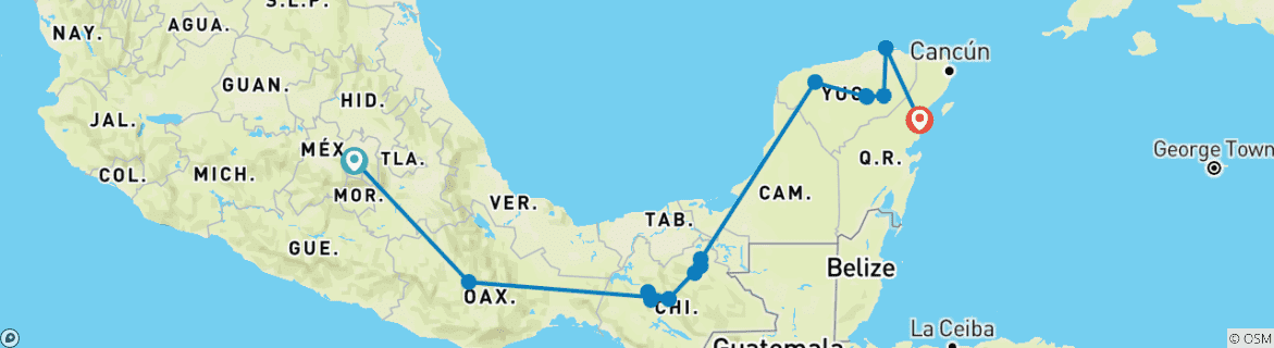 Image d'une carte montrant l'itinéraire du circuit