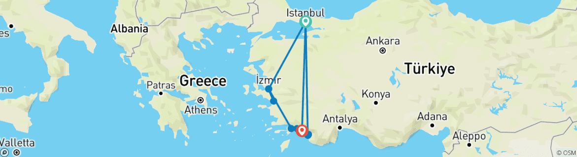 Image d'une carte montrant l'itinéraire du circuit