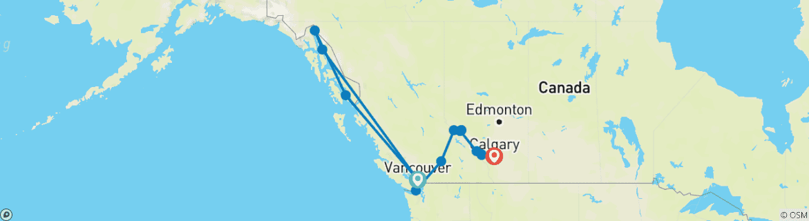 Image of a map showing the route of the tour