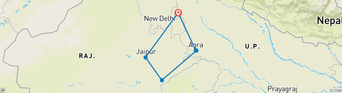 Image of a map showing the route of the tour