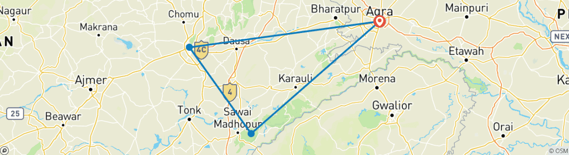 Image of a map showing the route of the tour