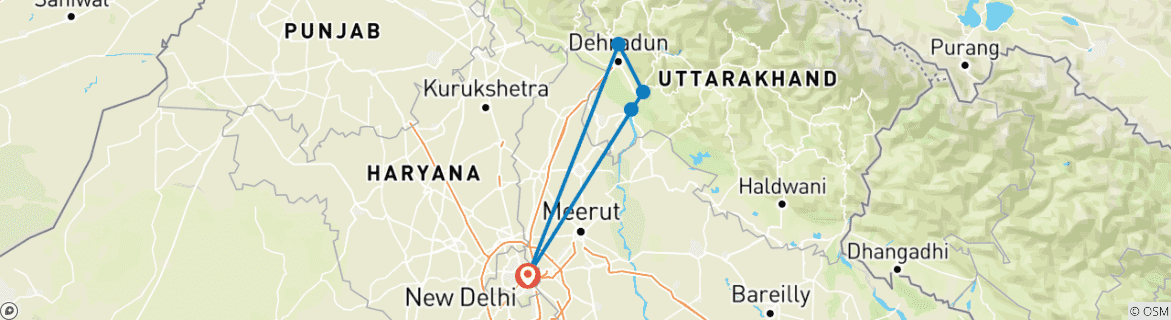 Image d'une carte montrant l'itinéraire du circuit