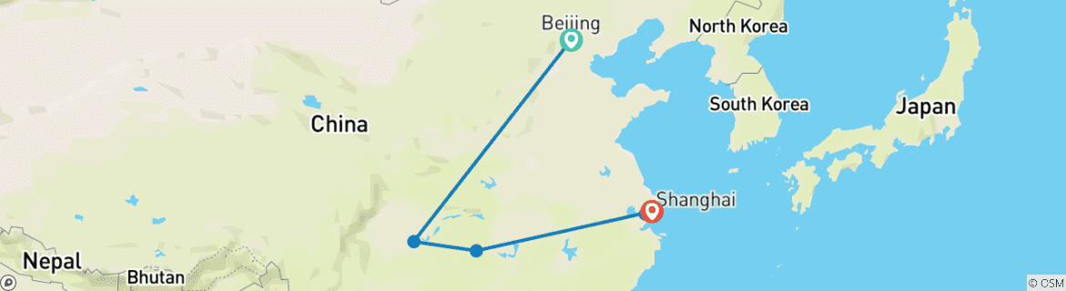 Carte du circuit Merveilles impériales et naturelles de la Chine 10 jours /9 nuits - De Pékin à Shanghai