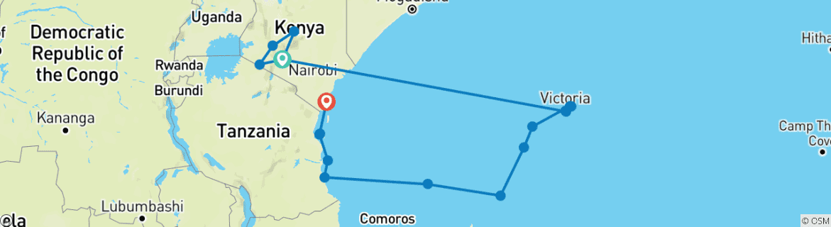 Image d'une carte montrant l'itinéraire du circuit