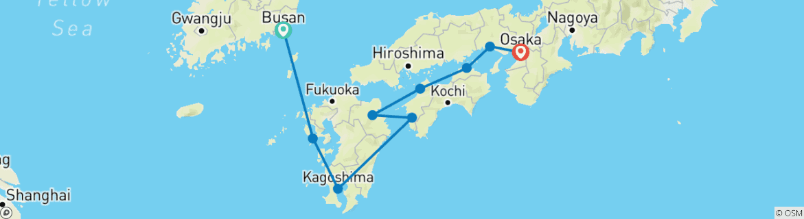 Image of a map showing the route of the tour