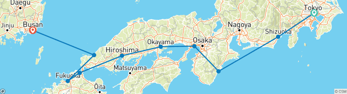 Image of a map showing the route of the tour