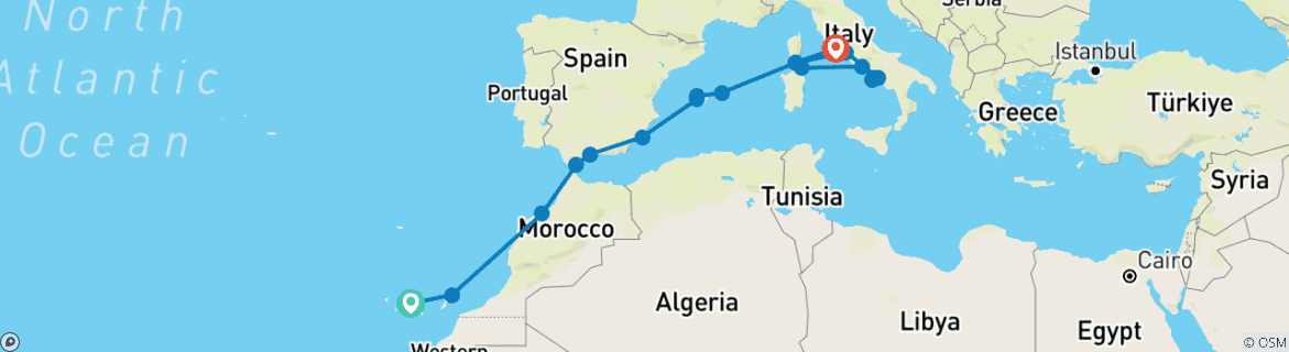 Carte du circuit Découvrez Timeless Horizons : De Tenerife à l'Italie
