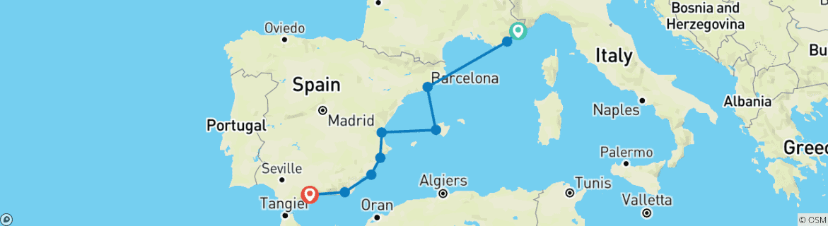 Image d'une carte montrant l'itinéraire du circuit